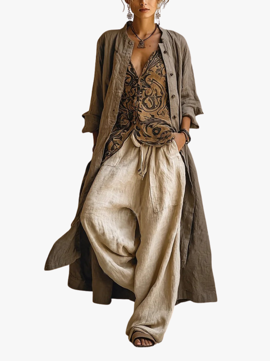 Driedelige linen set voor vrouwen