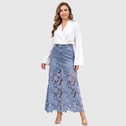 Cyrieke | Denim Rok met Kanten Zoom