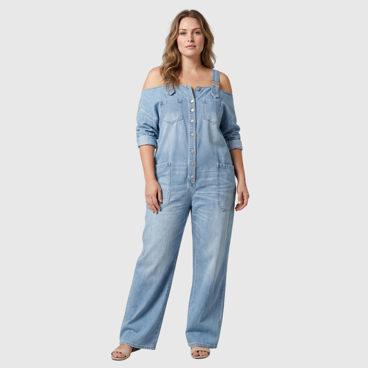 Doortje | Denim Jumpsuit met Cold-Shoulder