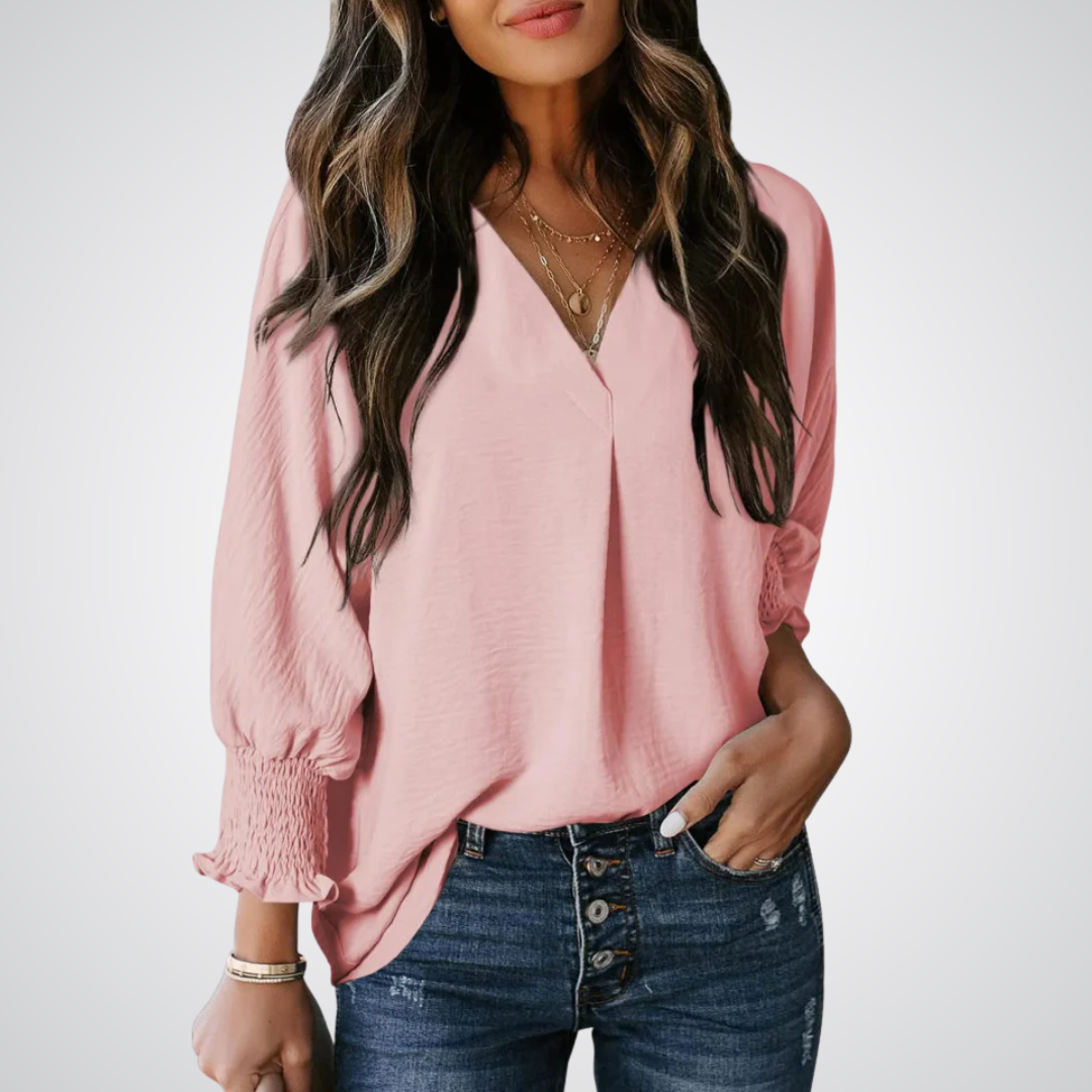 Leila – Klassieke V-hals Tuniek Blouse
