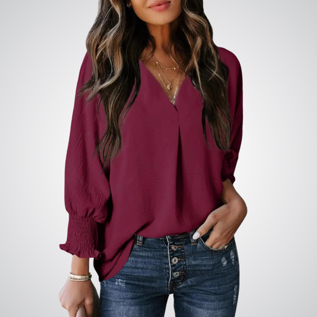 Leila – Klassieke V-hals Tuniek Blouse